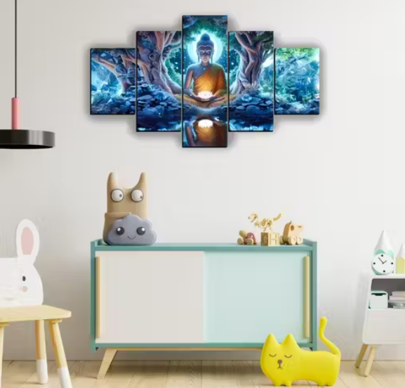 Buddha Home Decor Modern Artistic Painting Digital Reprint 18 inch x 30 inch Painting (Without Frame, Pack of 5)