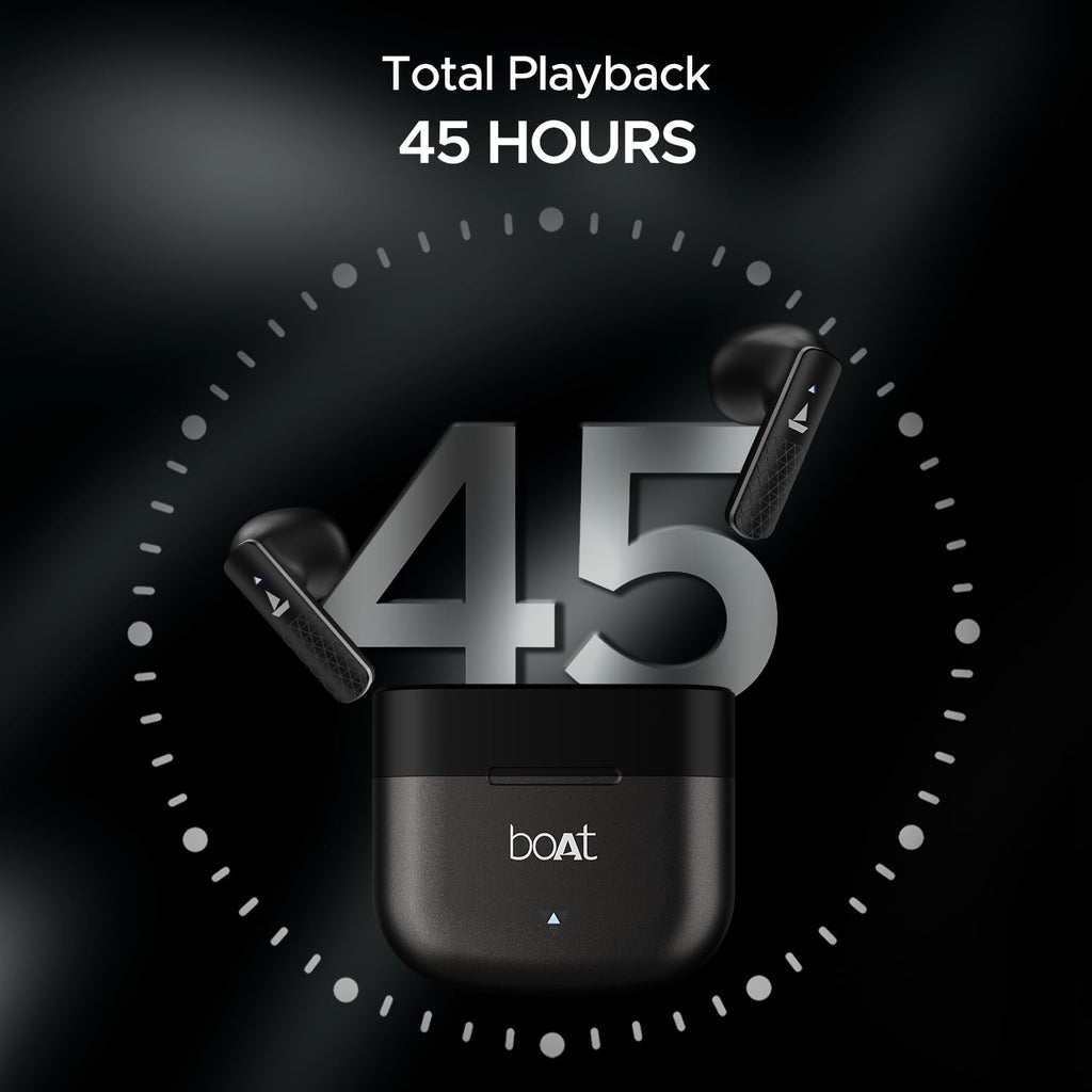 boAt Airdopes 91 Prime, 45HRS Battery, 13mm Drivers, Metallic Finish, Low Latency,ENx Tech, Fast Charge, v5.3 Bluetooth TWS in Ear Earbuds Wireless Earphones with mic (Midnight Black)