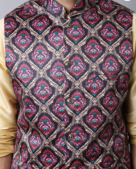 Men Silk Blend Kurta Pyjama Ethnic Jacket Set Trending Look