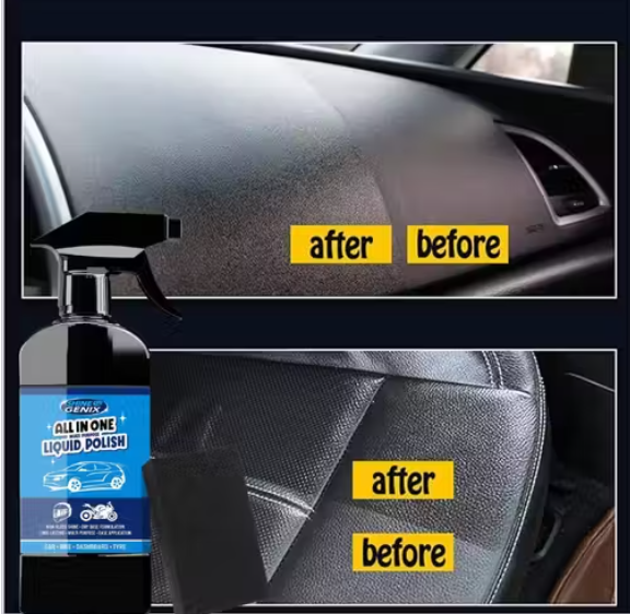 Shine Genix All-in-One Liquid Spray Polish for Car, Bike, Dashboard & Tyres with wipes – 250ml| car polish | car dashboard polish | mirror polish | polish | best car polish | liquid car polish | scratch remover car polish | car polish for shine