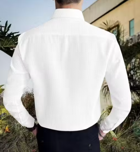 Men Regular Fit Self Design Spread Collar Casual Shirt