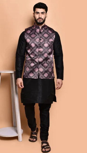 Trending Men Pure Silk Kurta Pyjama Ethnic Jacket Set