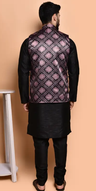 Trending Men Pure Silk Kurta Pyjama Ethnic Jacket Set