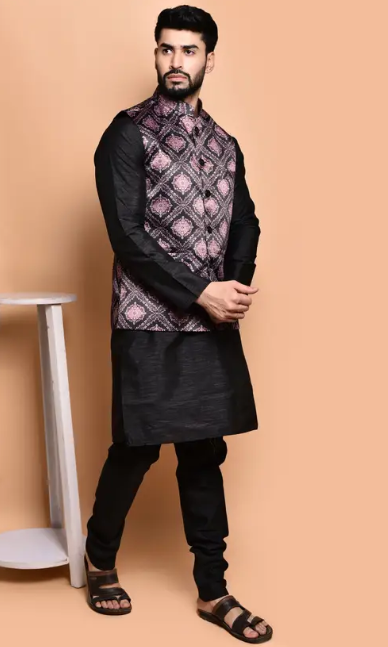 Trending Men Pure Silk Kurta Pyjama Ethnic Jacket Set