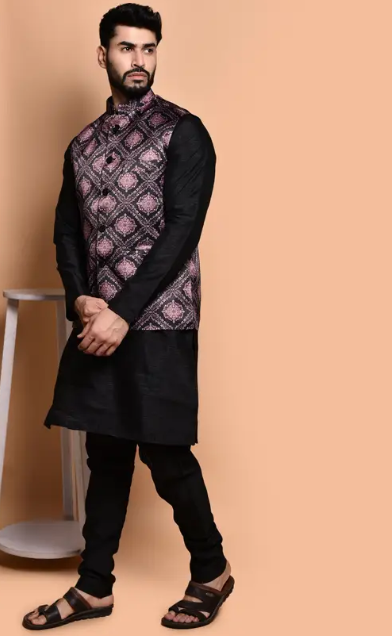 Trending Men Pure Silk Kurta Pyjama Ethnic Jacket Set