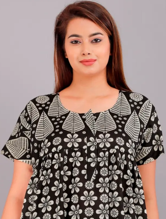 Women Nighty  (Black, White)