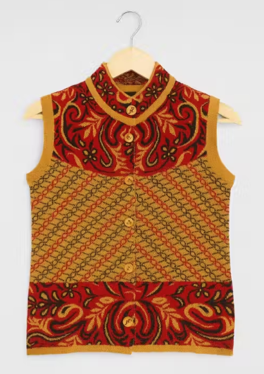 Women’s Yellow Sleeveless High Neck Woolen Cardigan | Floral Jacquard & Geometric Knit | Trendy Winter Sweater