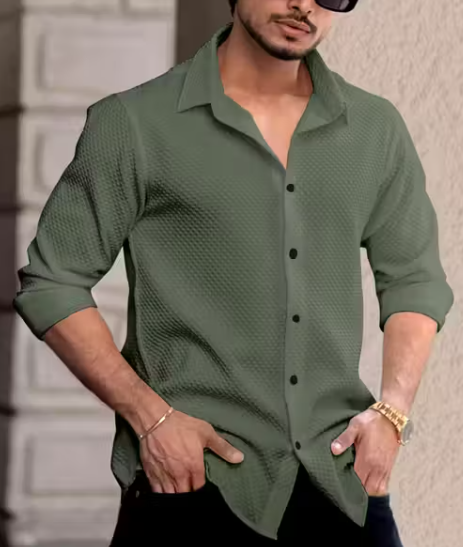 Solixon Western Wear Men’s Waffle Cotton Casual Shirt Full Sleeve