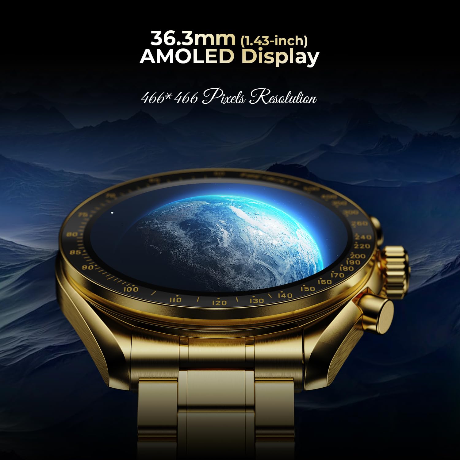 Fire-Boltt Moonwatch 36.3mm (1.43 inch) AMOLED Display, Wireless Charging, Metallic Frame, Stainless Steel Luxury Straps, Complete Health Suite, Bluetooth Calling, Sports Modes (Gold)