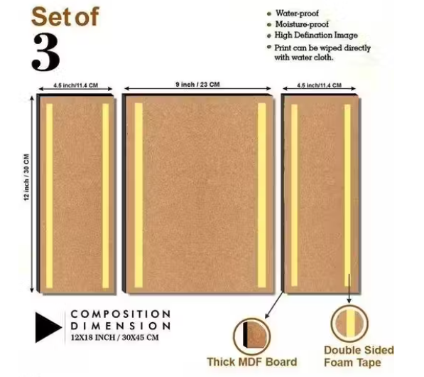 Wooden Radha Krishna wall Paintings /Art decoration item for Living room / Bedroom /Home Decor /Restaurant decor / Cafe decor /Gifts /Hotel Decor Item/Wall Art For Hall/Wall Decoration /Religious Wall Painting Set of 3 (12 inch x 18 inch)