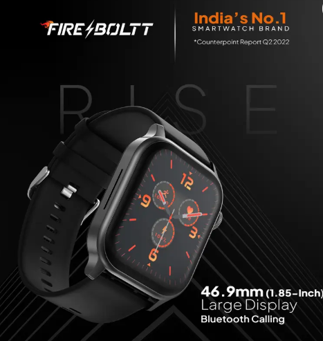 Fire-Boltt Rise Bluetooth Calling 47mm (1.85), Metal Bod & Rotating Crown, 123 Sports Smartwatch  (Black Strap, Free Size)