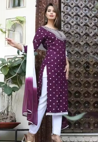 Rayon Printed Casual Women Kurta Sets with dupatta for weeding as well as party wear