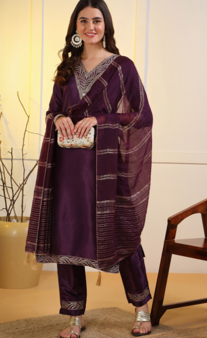 Women Ethnic Motifs Embroidered Thread Work Kurta with Trousers & Dupatta