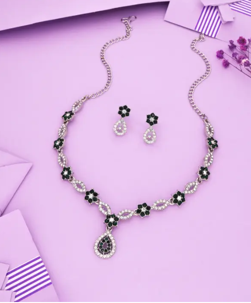 Brass Gold-plated Silver, White, Green Jewel Set  (Pack of 1)