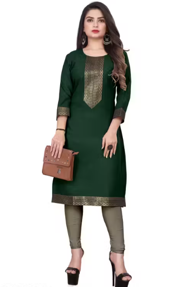Desigener Kurtis New Collection Plain Cotton Golden Lace Border Pattern Casual Kurta for Girls & Women