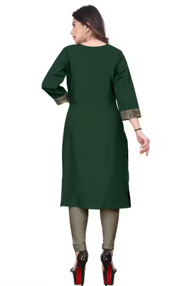 Desigener Kurtis New Collection Plain Cotton Golden Lace Border Pattern Casual Kurta for Girls & Women