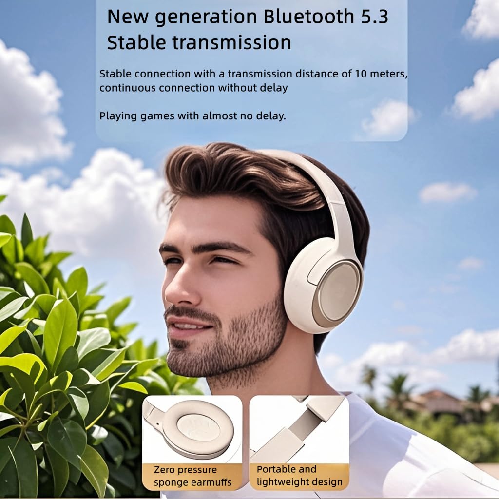 LuoLuojia Wireless Headphones, HiFi Stereo, Foldable, Lightweight, Bluetooth, 40MM Speaker, 50H Playtime, EQ Modes, Built-in Microphone, Memory Sponge Earmuffs