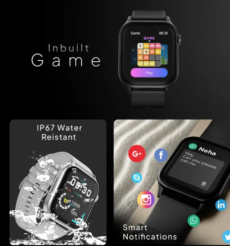 Fire-Boltt Rise Bluetooth Calling 47mm (1.85), Metal Bod & Rotating Crown, 123 Sports Smartwatch  (Black Strap, Free Size)