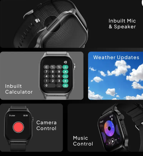 Fire-Boltt Rise Bluetooth Calling 47mm (1.85), Metal Bod & Rotating Crown, 123 Sports Smartwatch  (Black Strap, Free Size)