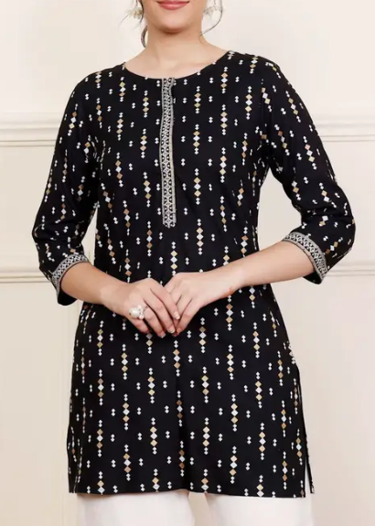 Women Polka Print Viscose Rayon Straight Kurta  (Black)