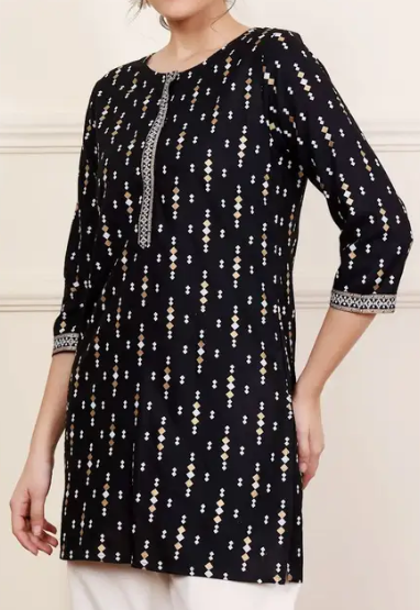 Women Polka Print Viscose Rayon Straight Kurta  (Black)