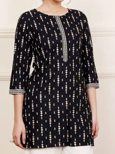 Women Polka Print Viscose Rayon Straight Kurta  (Black)