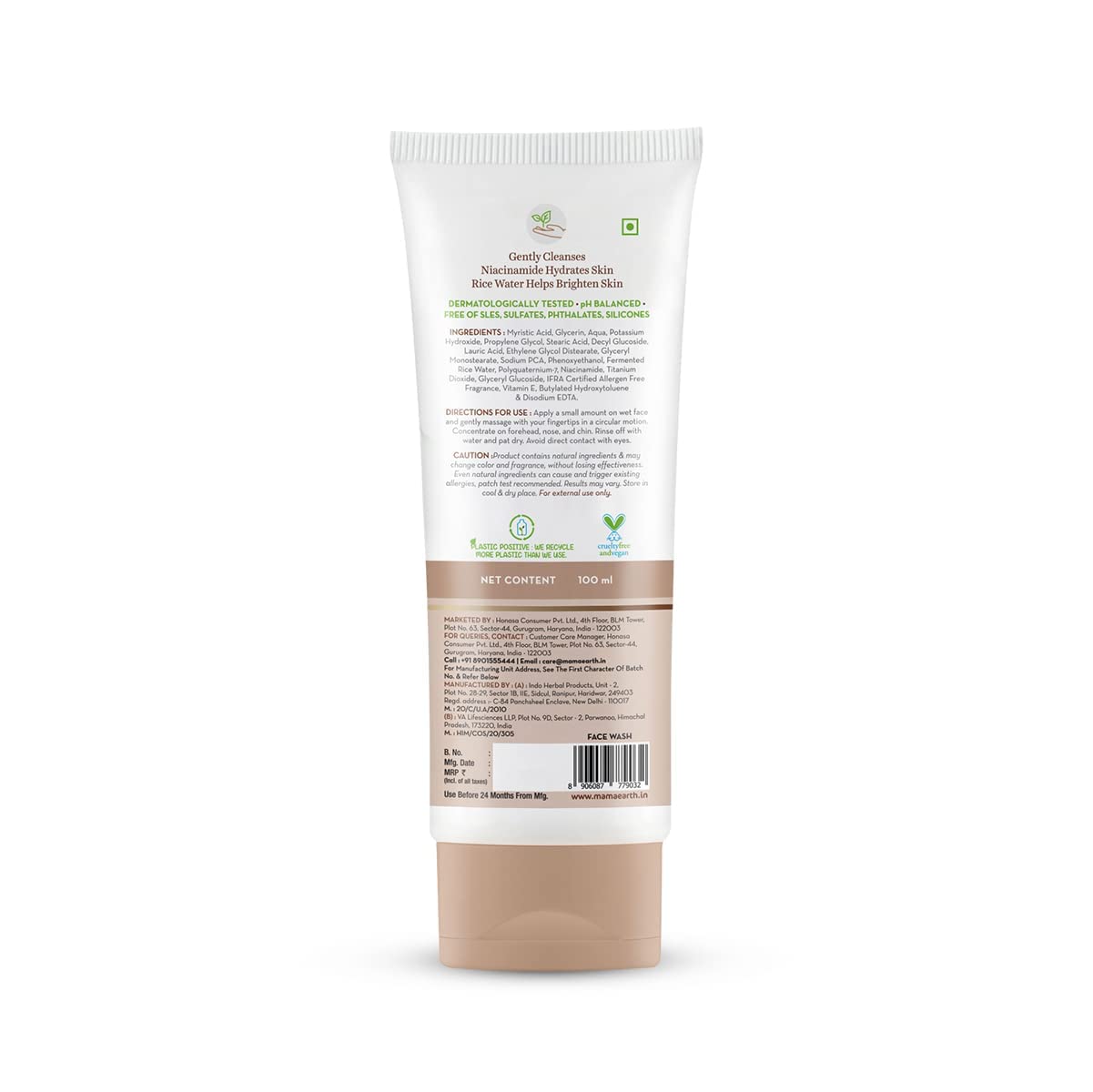 Mamaearth Rice Face Wash With Rice Water & Niacinamide for Glass Skin | For Hydrated & Even skin Tone | Korean skin Care | All skin Types | For Men & Women | 100 ml