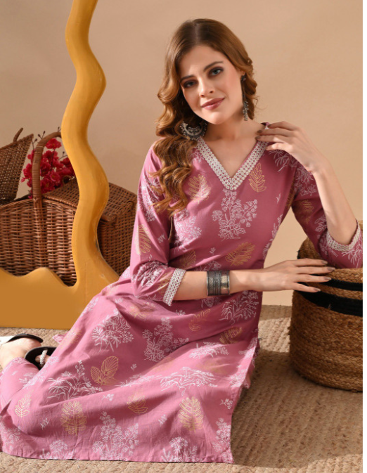 Women Floral Printed Regular Pure Cotton Kurta with Trousers