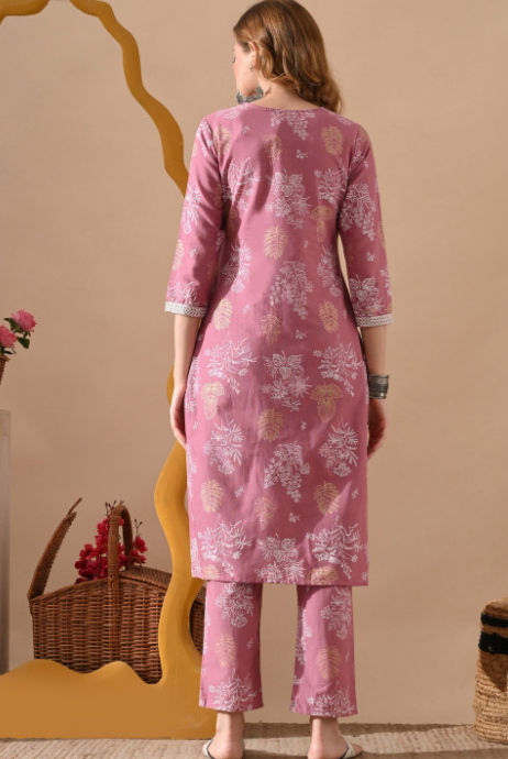 Women Floral Printed Regular Pure Cotton Kurta with Trousers