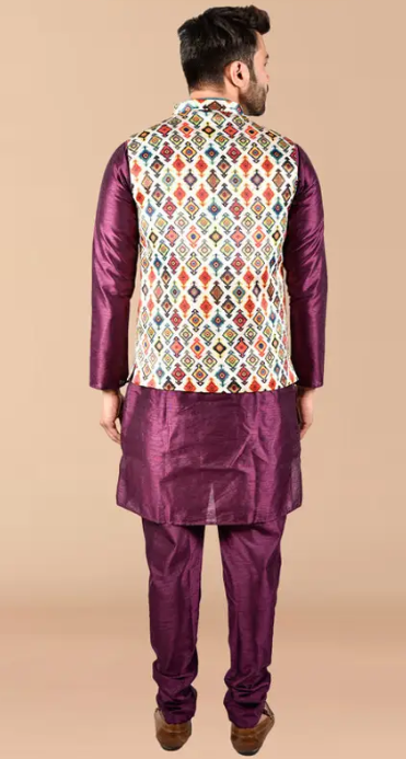 Men Silk Blend, Cotton Blend Kurta Pyjama Ethnic Jacket Set