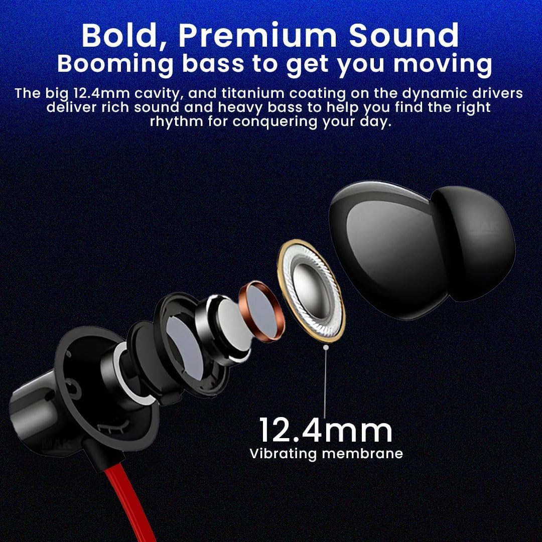 OnePlus Compatible JO25 Wireless Bluetooth Neckband Earphones – Clear Calling, Boom Bass, Long Battery for Nord 2T, CE, 11RT, 9RT