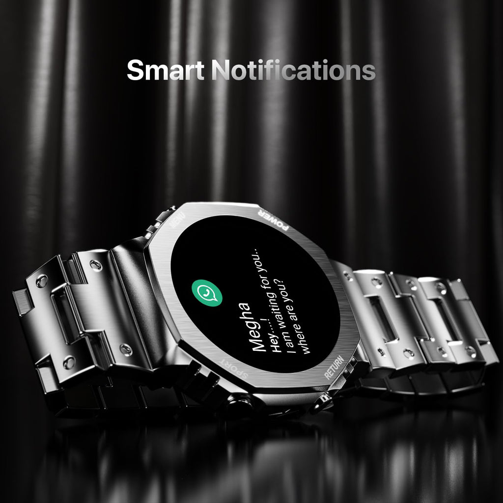 Boltt Obsidian 33.5mm (1.32 inch) AMOLED Display, Stainless Steel Design, 466 * 466 px Resolution, Bluetooth Calling, Multiple Sports Modes, Health Mode, IP67, Weather Updates