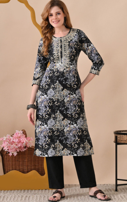 Women Floral Printed Cotton Kurta with Trousers