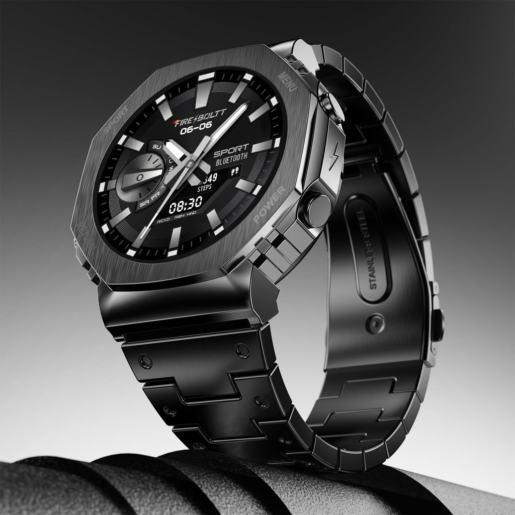 Boltt Obsidian 33.5mm (1.32 inch) AMOLED Display, Stainless Steel Design, 466 * 466 px Resolution, Bluetooth Calling, Multiple Sports Modes, Health Mode, IP67, Weather Updates