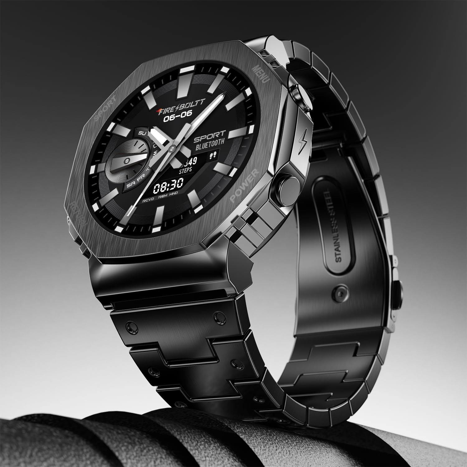 Boltt Obsidian 33.5mm (1.32 inch) AMOLED Display, Stainless Steel Design, 466 * 466 px Resolution, Bluetooth Calling, Multiple Sports Modes, Health Mode, IP67, Weather Updates