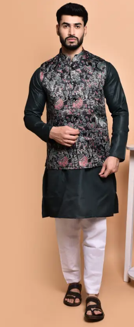 Trendy Men Pure Cotton Kurta Pyjama Ethnic Jacket Set