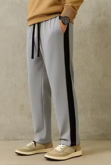 Men’s Cream Side-Striped Track Pants | Relaxed Fit Joggers | Trendy Streetwear Bottoms