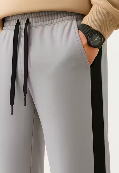 Men’s Cream Side-Striped Track Pants | Relaxed Fit Joggers | Trendy Streetwear Bottoms