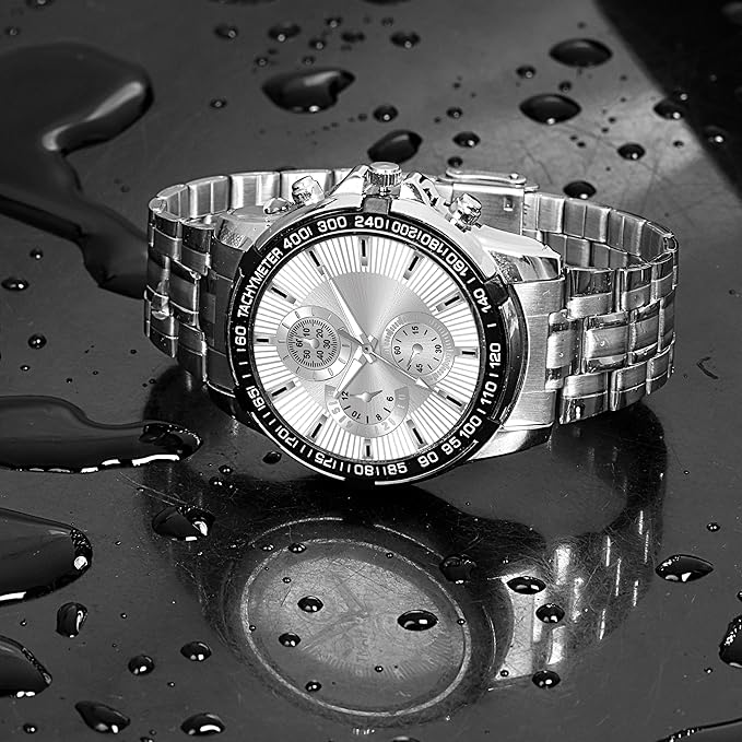 SWISSTYLE Men Analogue Silver Stainless Steel Band White Dial, Chronolook Watch