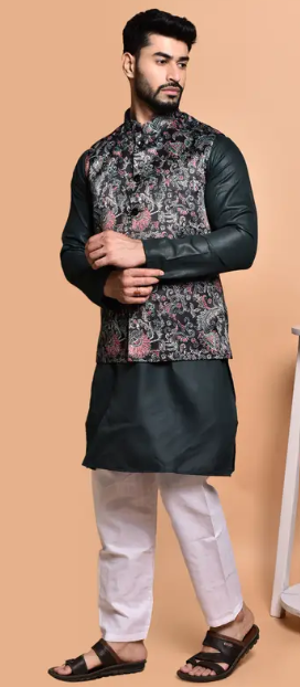 Trendy Men Pure Cotton Kurta Pyjama Ethnic Jacket Set