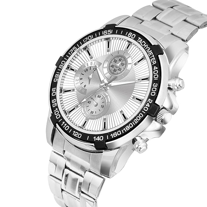 SWISSTYLE Men Analogue Silver Stainless Steel Band White Dial, Chronolook Watch
