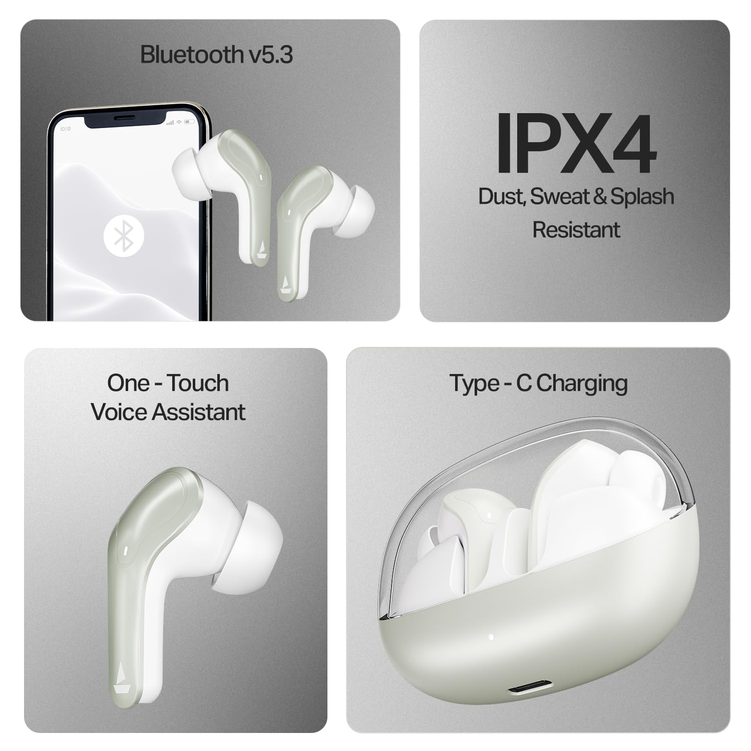 boAt 2025 Launch Airdopes Plus 311,Glass Design,ENx Tech,50 H Battery, Fast Charge, Stream Ad Free Music via App Support, Bluetooth Earbuds, TWS Ear Buds Wireless Earphones with mic (Ash Grey)