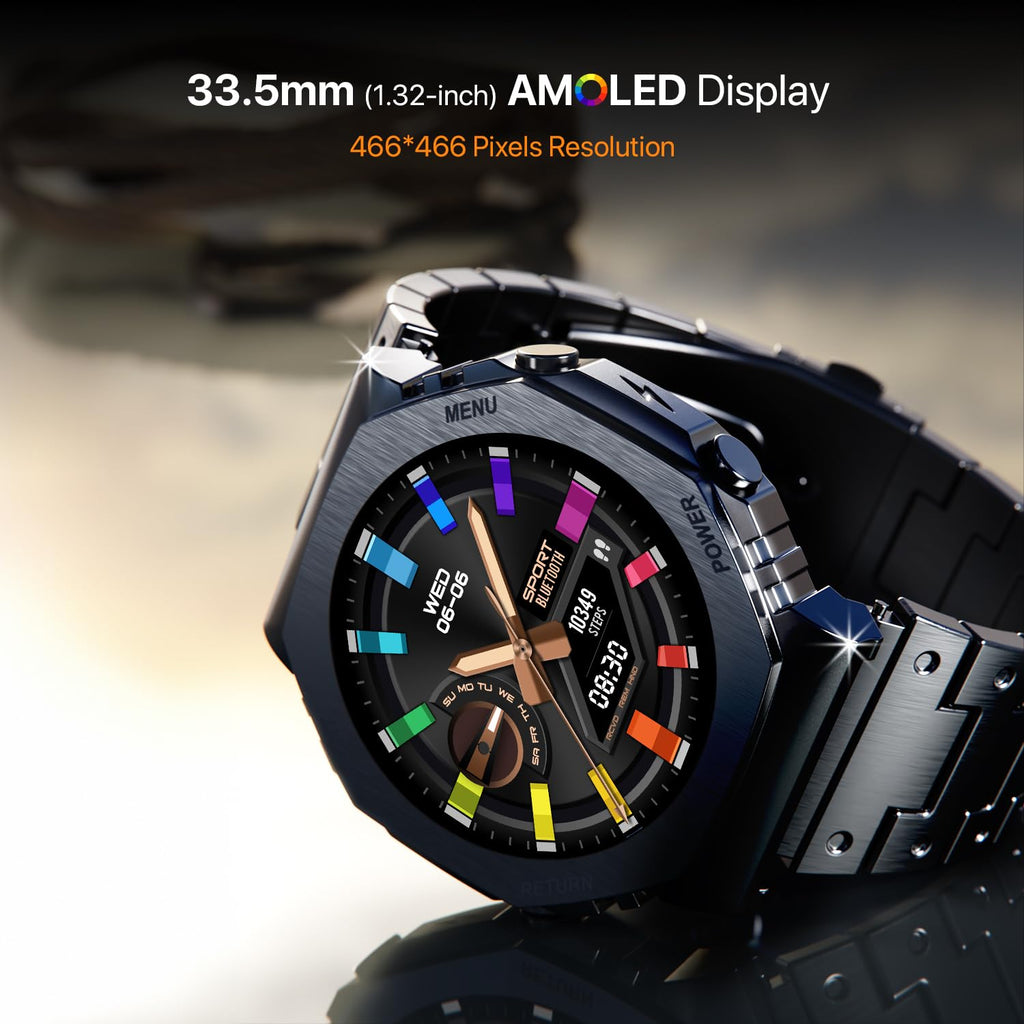 Boltt Obsidian 33.5mm (1.32 inch) AMOLED Display, Stainless Steel Design, 466 * 466 px Resolution, Bluetooth Calling, Multiple Sports Modes, Health Mode, IP67, Weather Updates