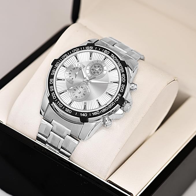 SWISSTYLE Men Analogue Silver Stainless Steel Band White Dial, Chronolook Watch
