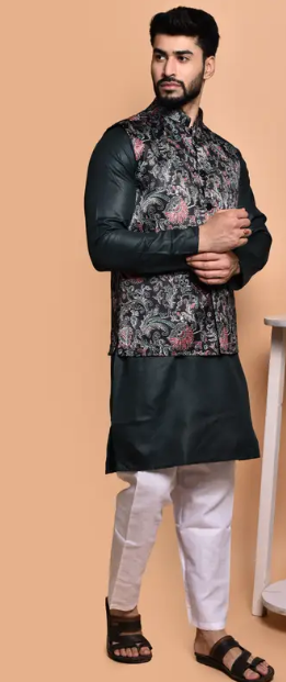 Trendy Men Pure Cotton Kurta Pyjama Ethnic Jacket Set