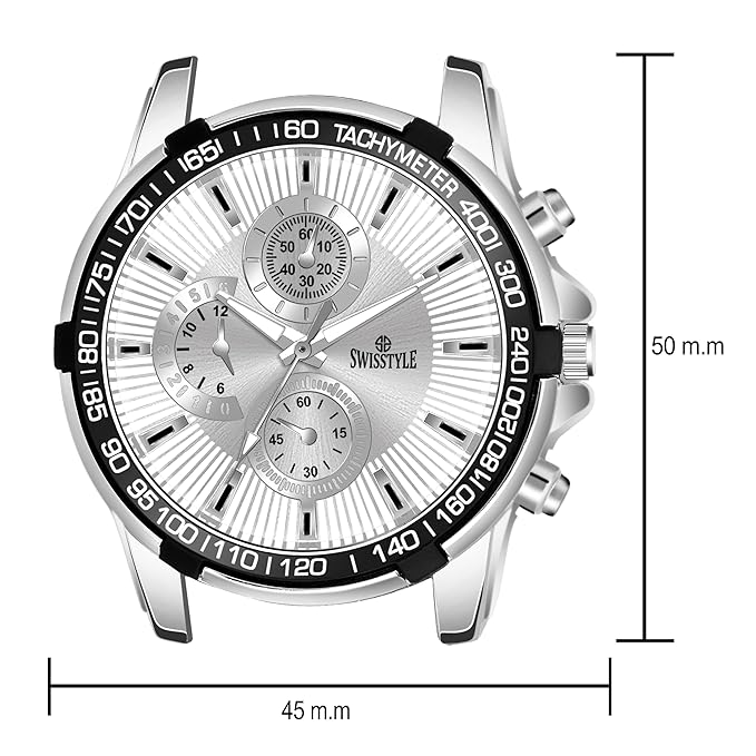 SWISSTYLE Men Analogue Silver Stainless Steel Band White Dial, Chronolook Watch