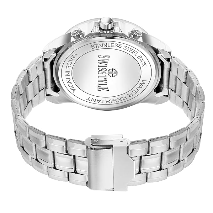 SWISSTYLE Men Analogue Silver Stainless Steel Band White Dial, Chronolook Watch