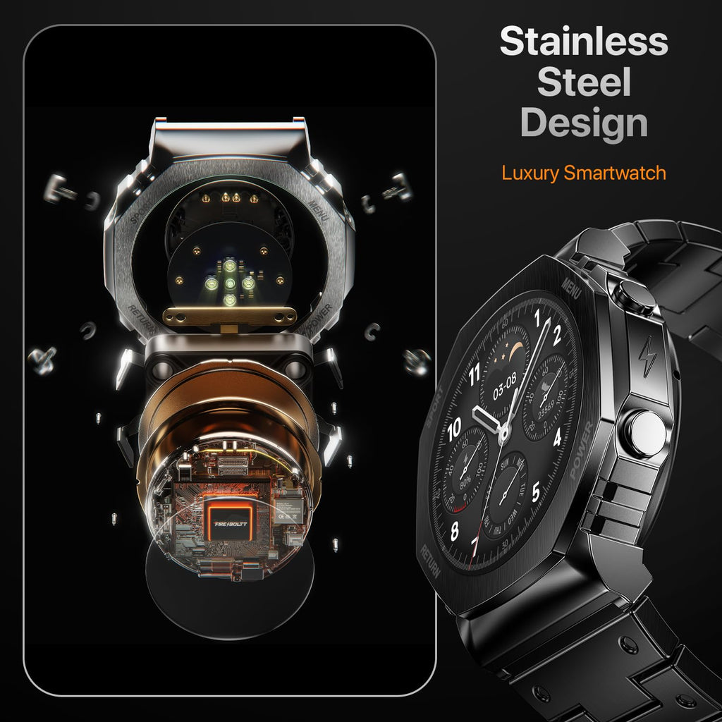 Boltt Obsidian 33.5mm (1.32 inch) AMOLED Display, Stainless Steel Design, 466 * 466 px Resolution, Bluetooth Calling, Multiple Sports Modes, Health Mode, IP67, Weather Updates