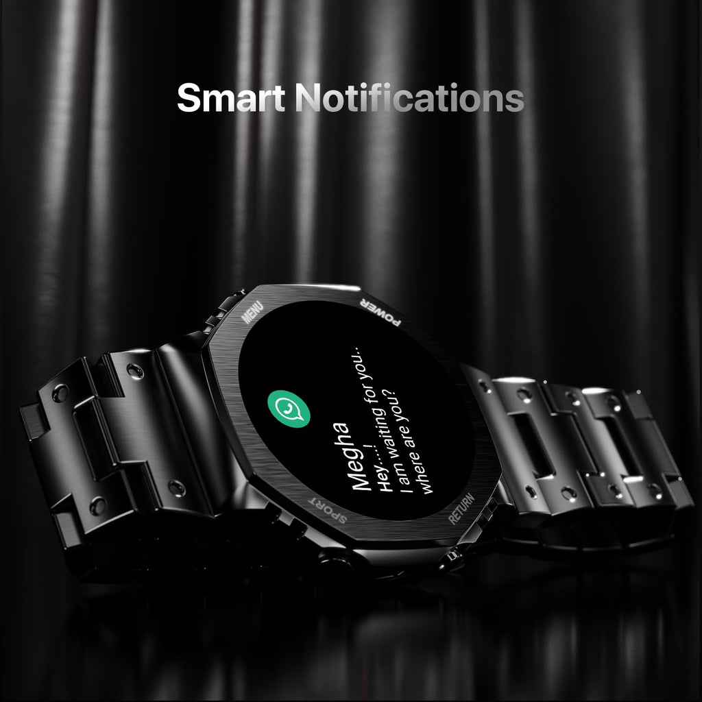 Boltt Obsidian 33.5mm (1.32 inch) AMOLED Display, Stainless Steel Design, 466 * 466 px Resolution, Bluetooth Calling, Multiple Sports Modes, Health Mode, IP67, Weather Updates