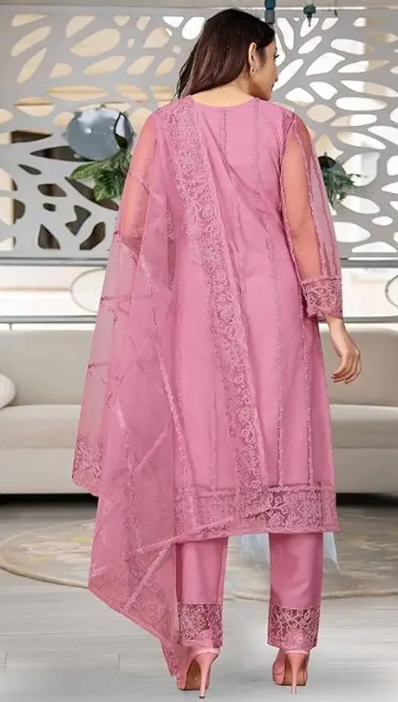 Women Net Kurta Pant Dupatta Set